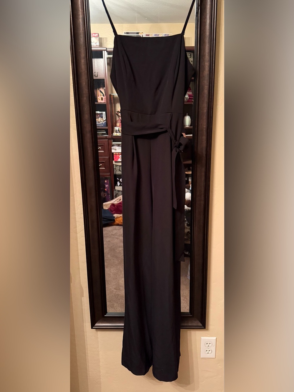 NWT Nine West Black Wide-Leg Spaghetti-Strap Jumpsuit with Tie Waist - Picture 3 of 6